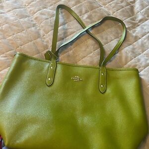 Coach Avocado Green Leather Tote
